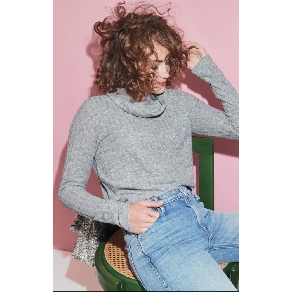 BP | Slouchy Cozy Turtleneck Ribbed Sweater Grey S
